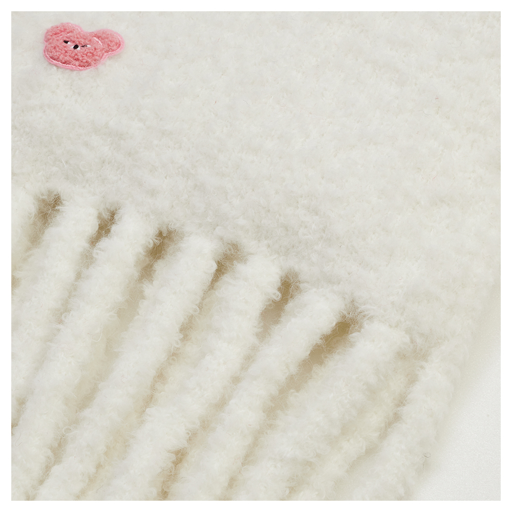 GraceGift Wasabi Bear聯名 粉芥末熊 顆粒仿羊毛流蘇圍巾 白色 實拍圖