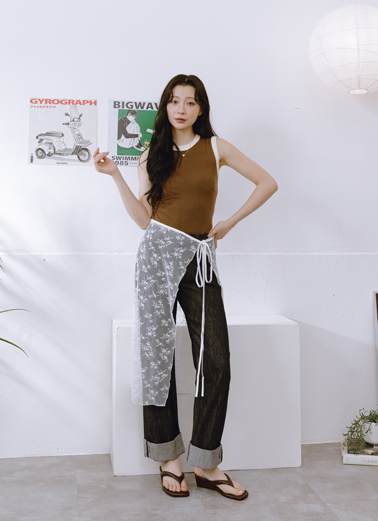 GraceGift 平價女鞋 時尚秀場 方頭 韓系慵懶人字中跟拖鞋 咖色