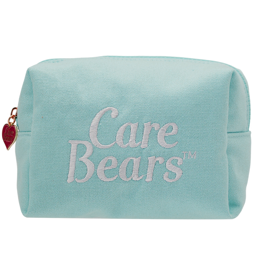 Care Bears-晚安小熊電繡格紋帆布化妝包 淺藍