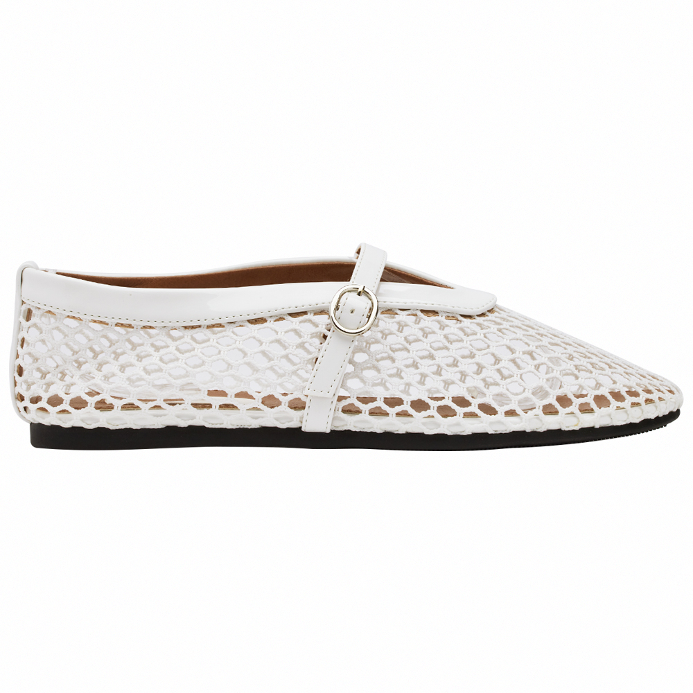 GraceGift 平價女鞋 個性網面 細閃芭蕾舞娃娃鞋 白色 平底娃娃鞋 實拍圖