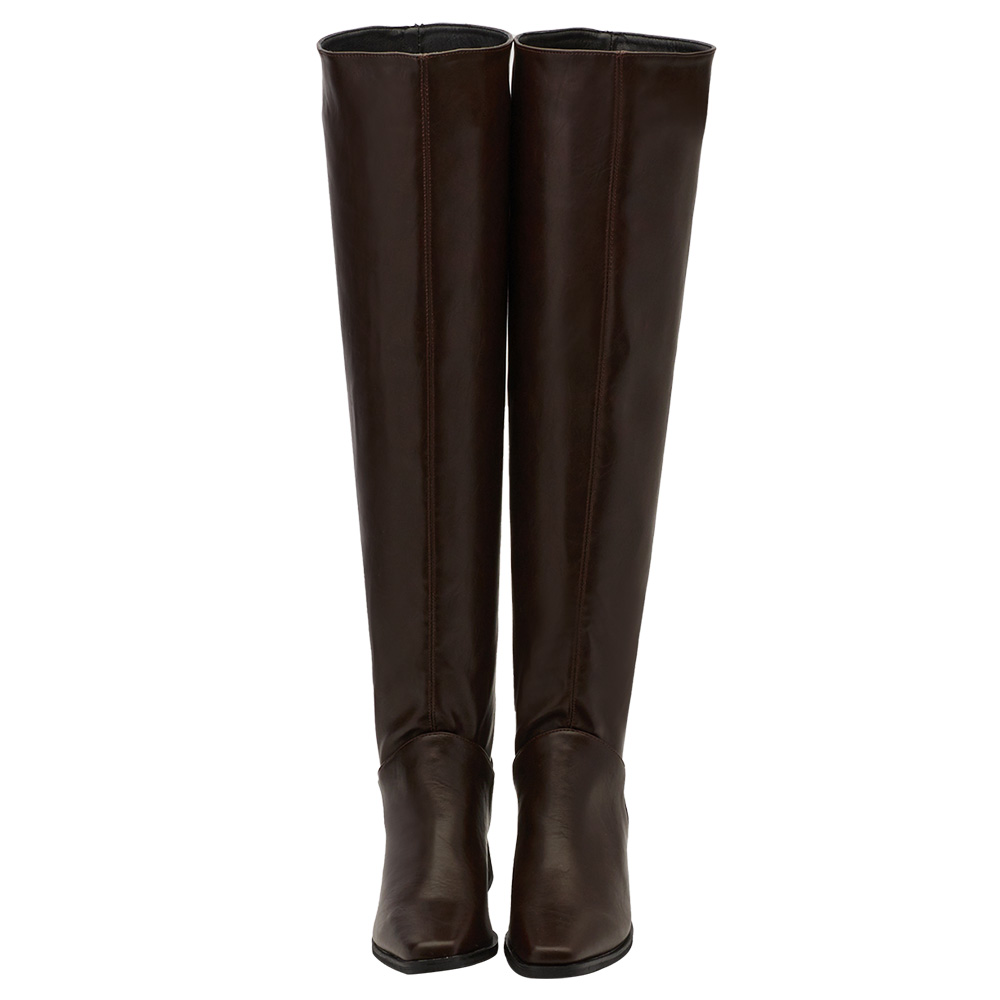 高級氣場方頭2way皮革過膝堆堆長靴 咖