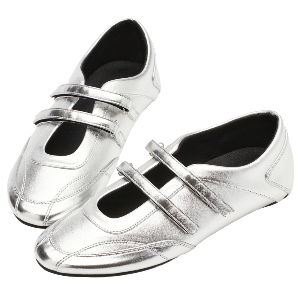 輕盈革命魔鬼氈雙帶內增高瑪莉珍運動鞋 銀