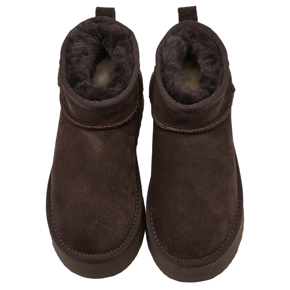 經典百搭牛麂皮羊毛短筒厚底雪靴 咖