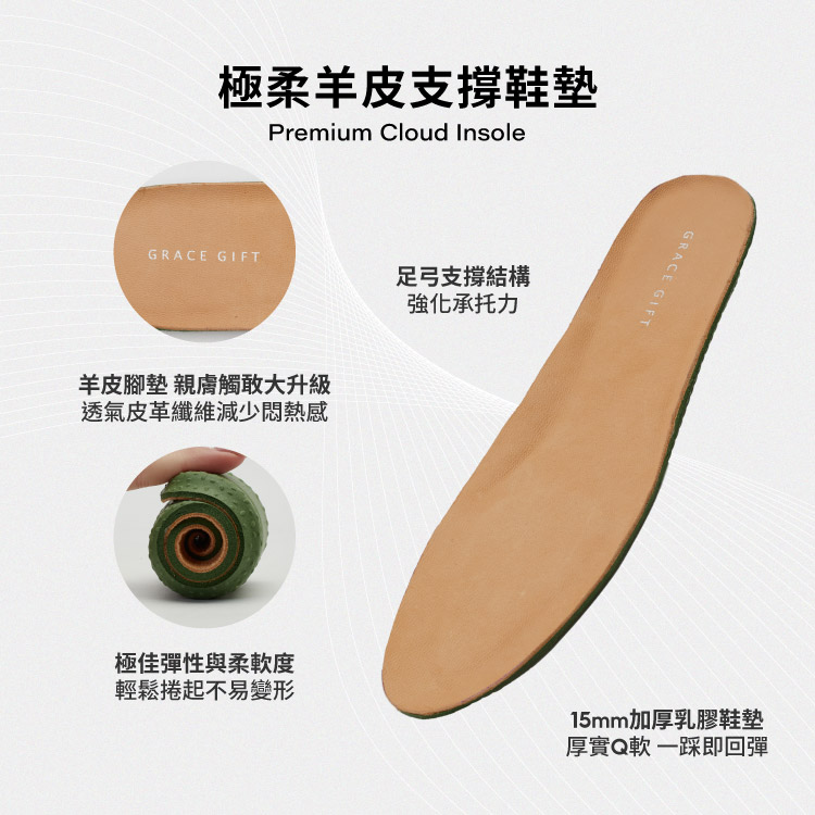 GraceGift 平價女鞋 時尚秀場 圓頭 精品級金屬方釦真皮平底瑪莉珍鞋 卡其色