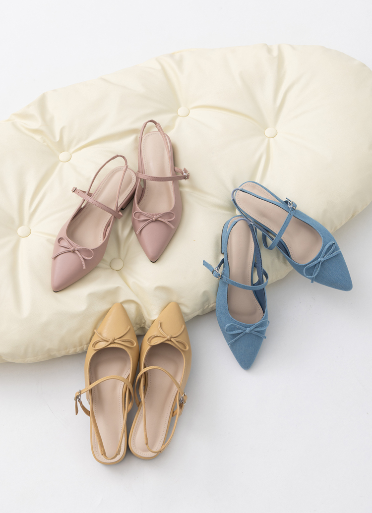 GraceGift 平價女鞋 法式尖頭 蝴蝶結後簍空芭蕾舞平底鞋 藕粉色