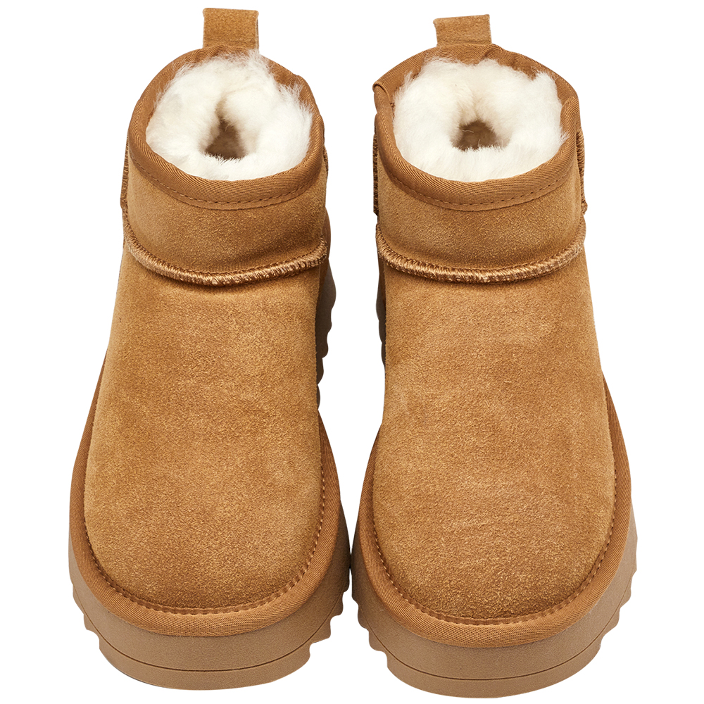 保暖神器暖絨牛麂皮短筒厚底雪靴 栗子