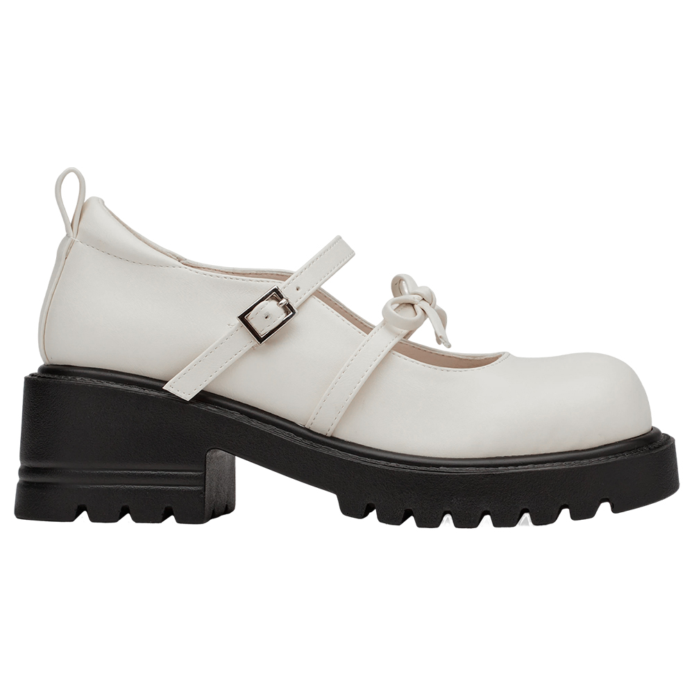 韓系方頭蝴蝶結雙帶輕量瑪莉珍鞋 米白