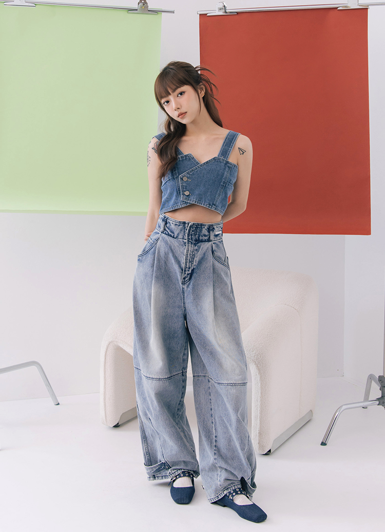 Grace Gift 李柔聯名 甜酷序曲 方頭金屬雙帶芭蕾舞瑪莉珍鞋 牛仔色