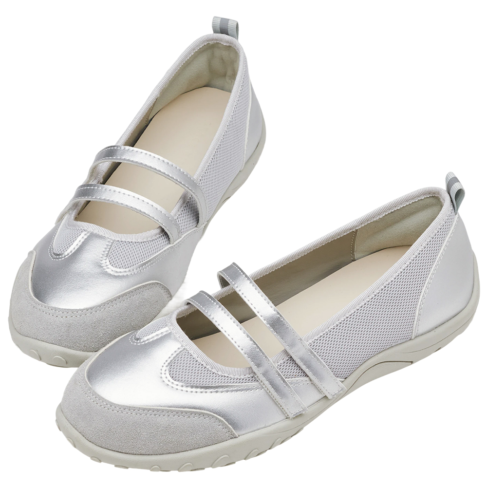 活力女孩魔鬼氈機能芭蕾舞運動鞋 銀