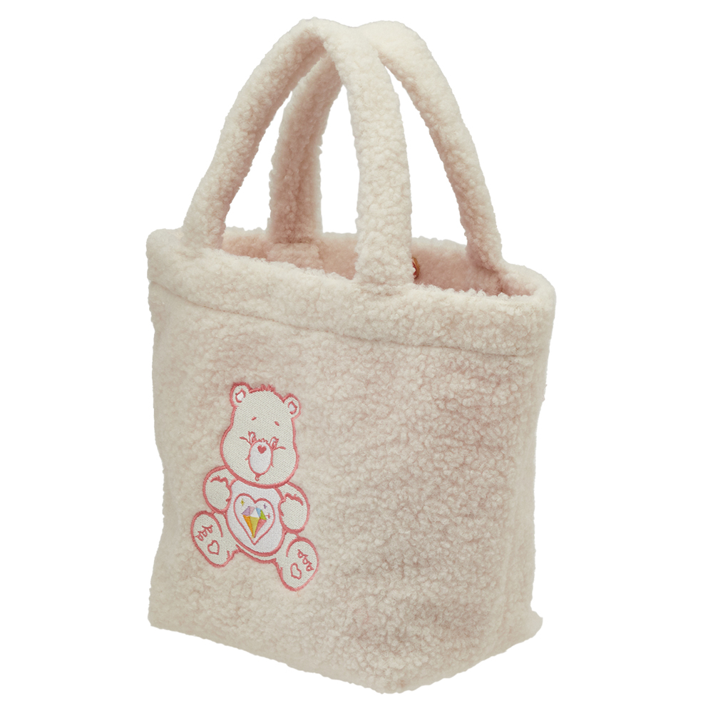 Care Bears-鑽石小熊泰迪毛毛手提肩背托特包 米白