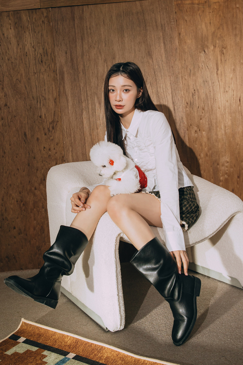 美腿神器小V口堆堆中筒海盜靴&nbsp;