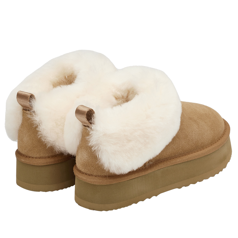 軟萌雲感翻毛短筒厚底雪靴 栗子