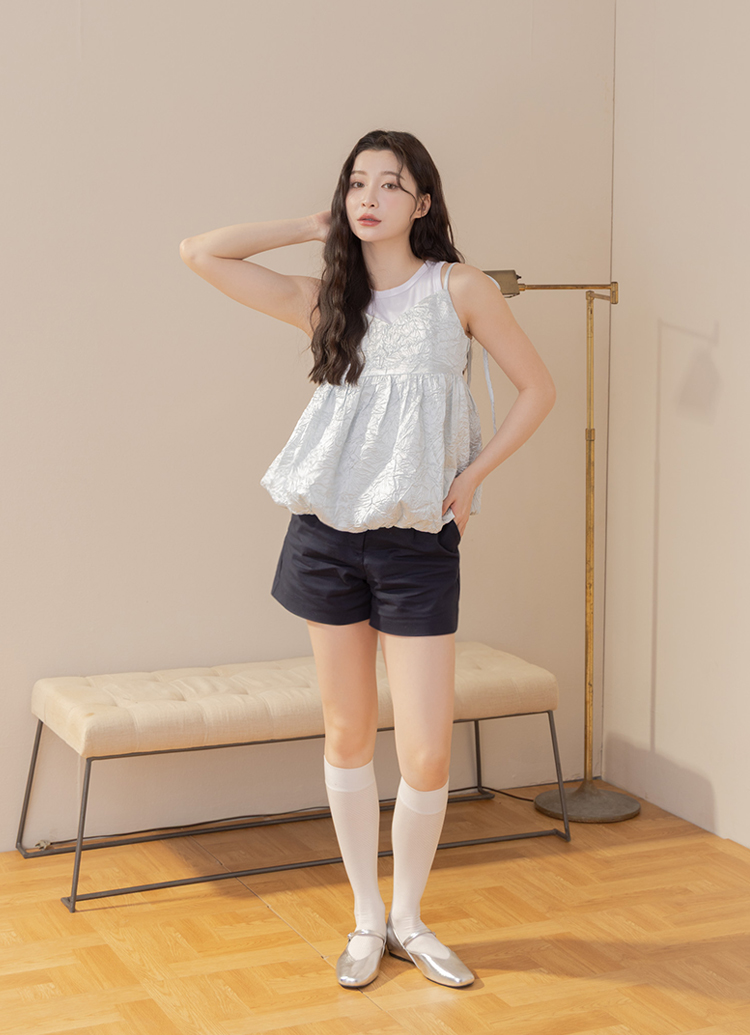 Grace Gift 平價女鞋 氣質簡約 微方頭平底瑪莉珍鞋 銀色 內增高瑪莉珍鞋 實拍圖
