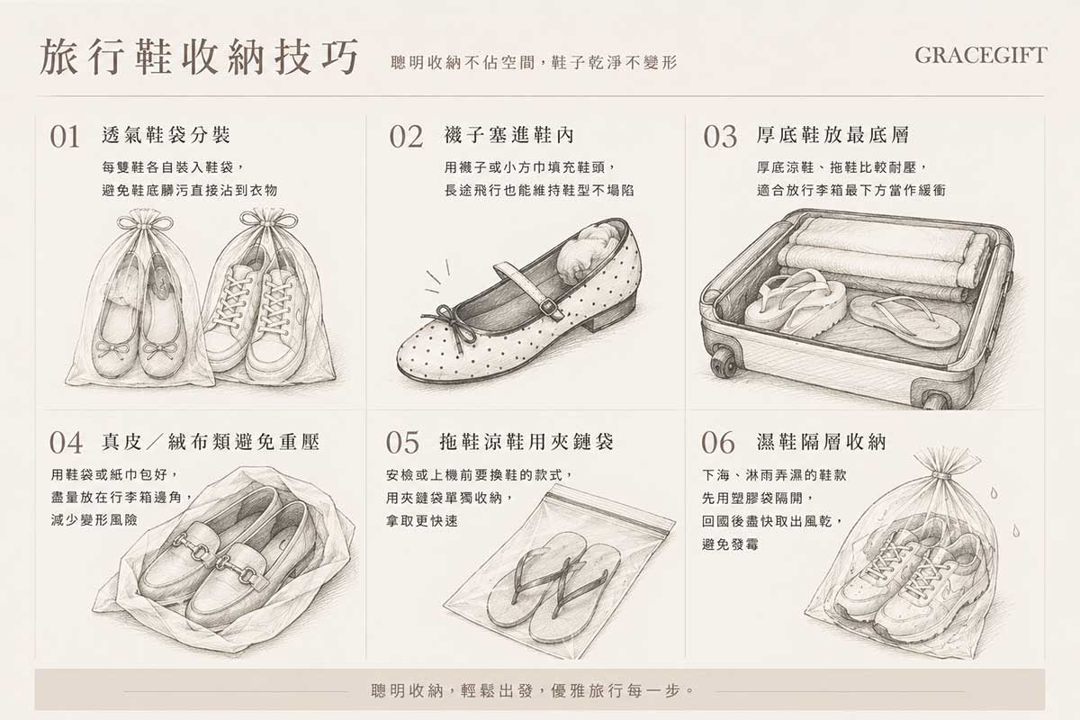 旅行鞋收納技巧