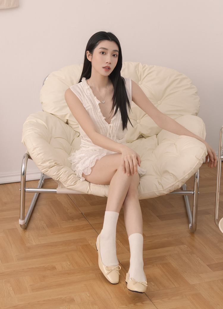 GraceGift平價女鞋 時尚秀場 方頭 韓系清新蝴蝶結後空跟鞋 黃色