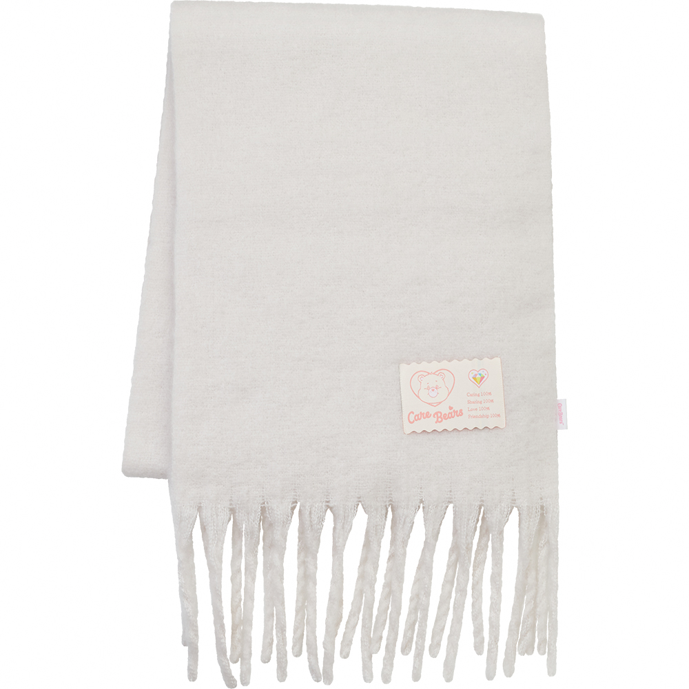 Care Bears-鑽石小熊純色流蘇仿羊絨圍巾 白