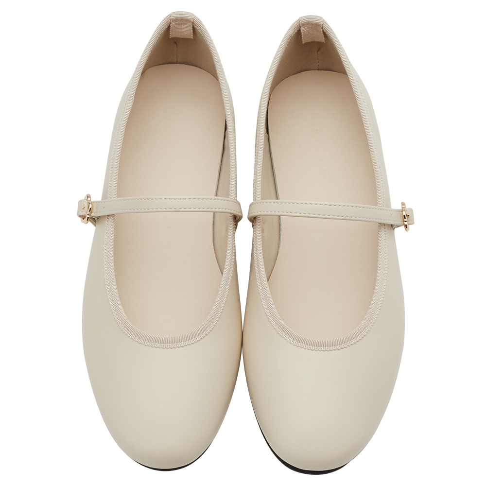 GraceGift平價女鞋 俏皮少女 素面 花釦 芭蕾舞瑪莉珍鞋 杏