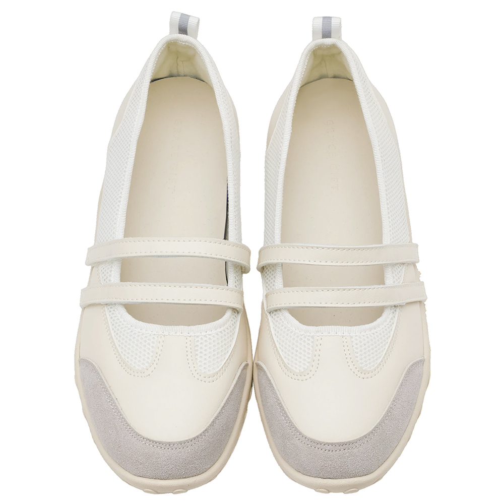 活力女孩魔鬼氈機能芭蕾舞運動鞋 米白