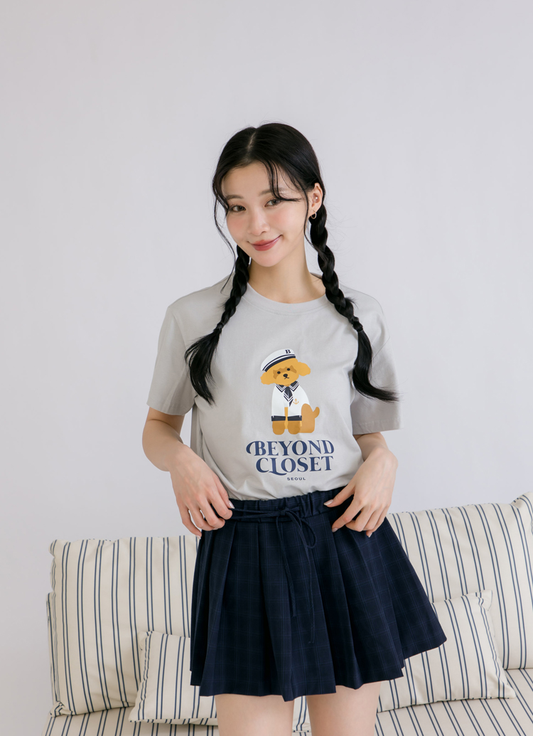韓國Beyond Closet 水手貴賓印花短版T-shirt 淺灰