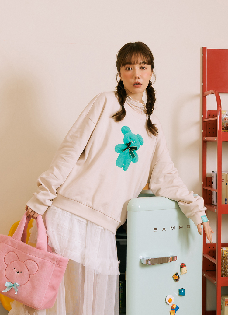 Grace Gift Wasabi Bear聯名 幸運招財好運組 大學T 吊飾 實拍圖