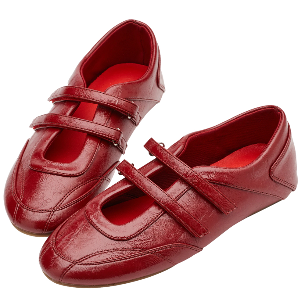 輕盈革命魔鬼氈雙帶內增高瑪莉珍運動鞋 紅