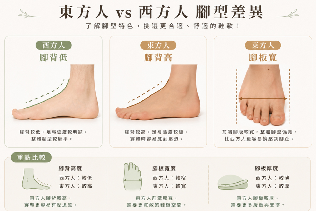 東方人與西方人的腳型差異