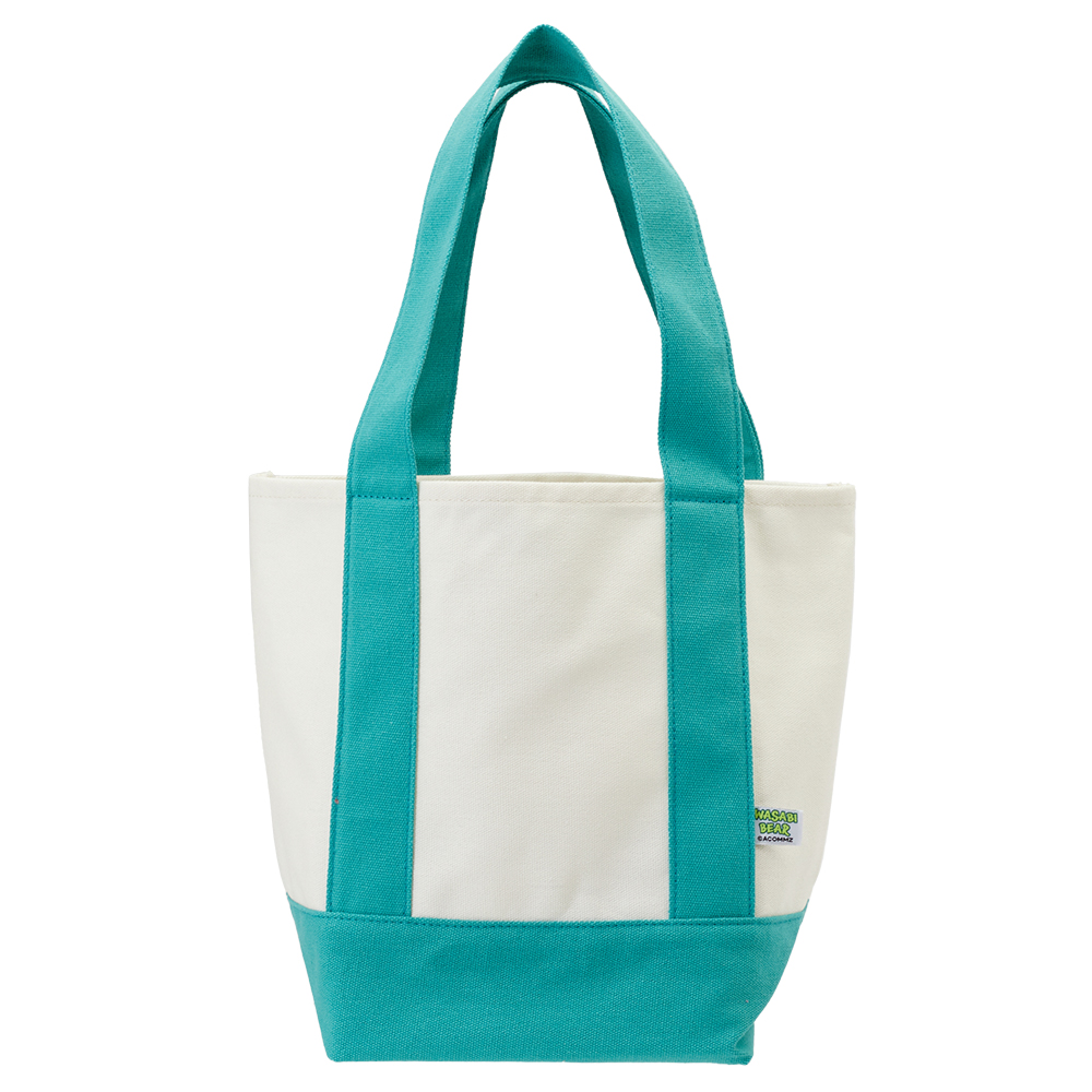 GraceGift Wasabi Bear聯名 芥末熊 撞色口袋肩背帆布包 藍綠色