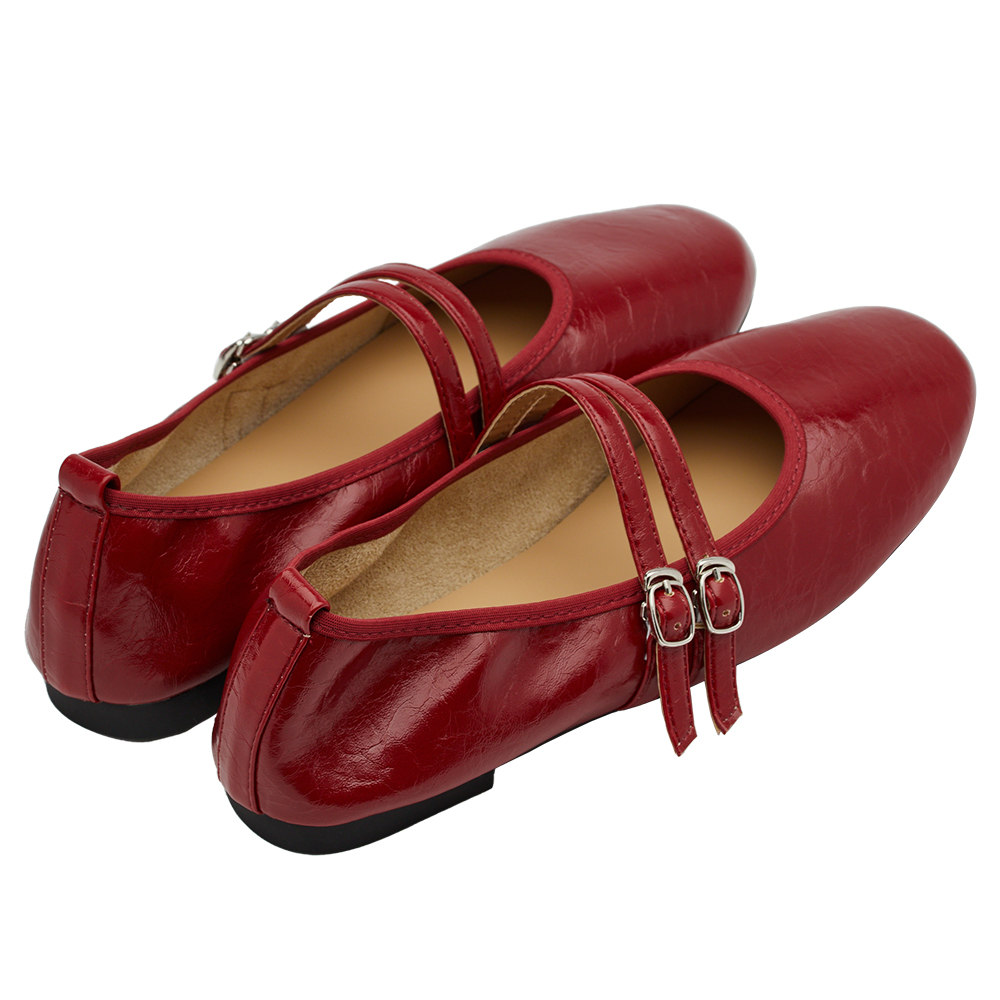 GraceGift平價女鞋 時尚秀場 圓頭 奶油雲朵極軟加厚乳膠芭蕾瑪莉珍鞋 正紅色