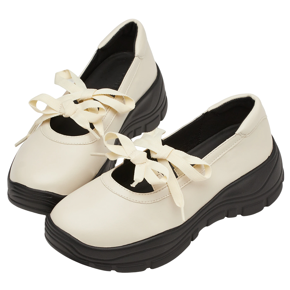 法式少女蝴蝶結輕量瑪莉珍運動鞋 米白