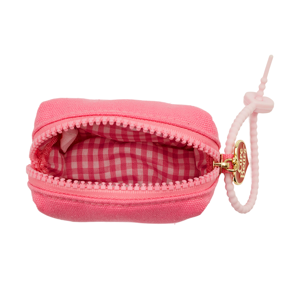 Care Bears-鑽石小熊電繡格紋吊飾零錢包 桃紅