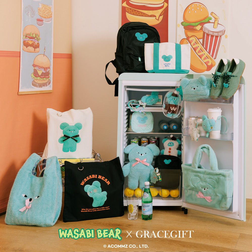 GraceGift Wasabi Bear聯名 芥末熊 吊牌輕便尼龍後背包 黑色 實拍圖