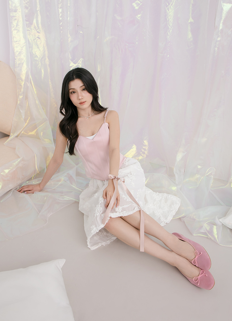 GraceGift平價女鞋 時尚秀場 圓頭 法式訂製全真皮鞋墊絨面芭蕾平底娃娃鞋 粉色