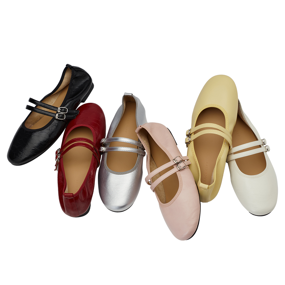 GraceGift平價女鞋 時尚秀場 圓頭 奶油雲朵極軟加厚乳膠芭蕾瑪莉珍鞋 淺黃色