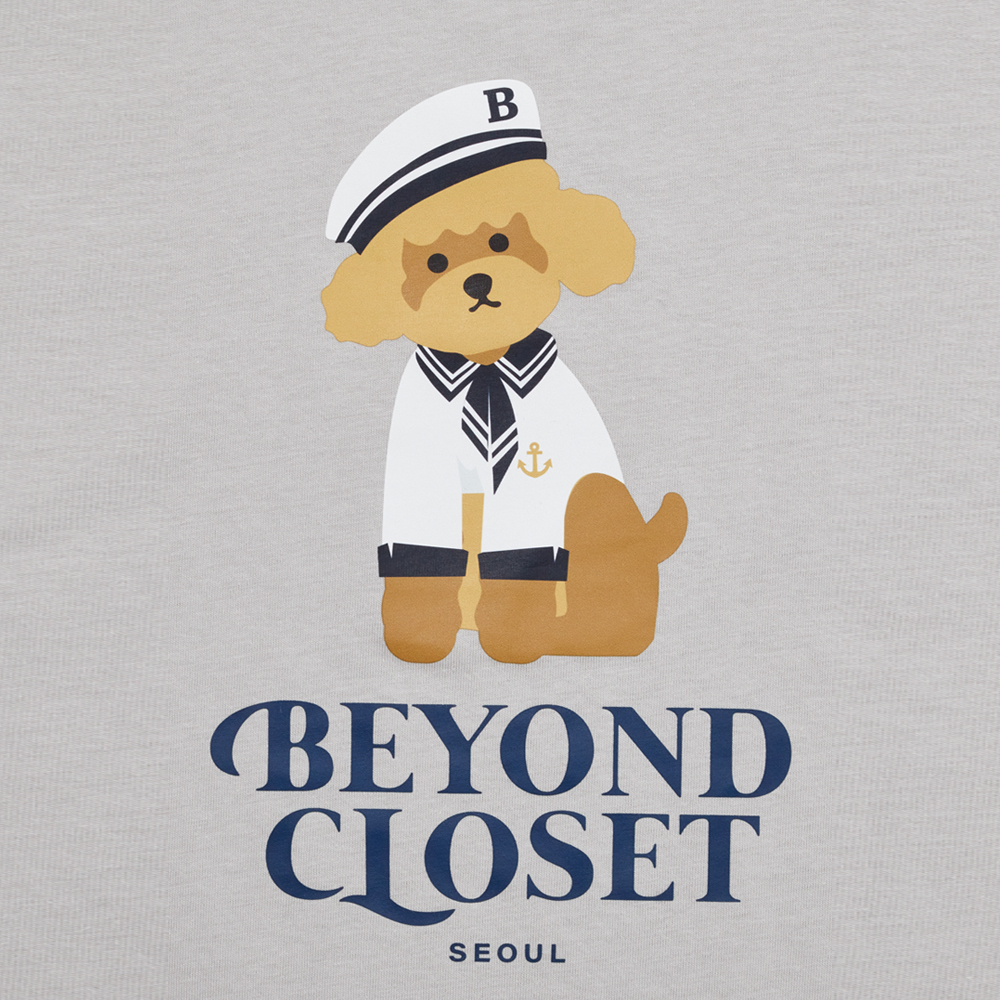 韓國Beyond Closet 水手貴賓印花短版T-shirt 淺灰