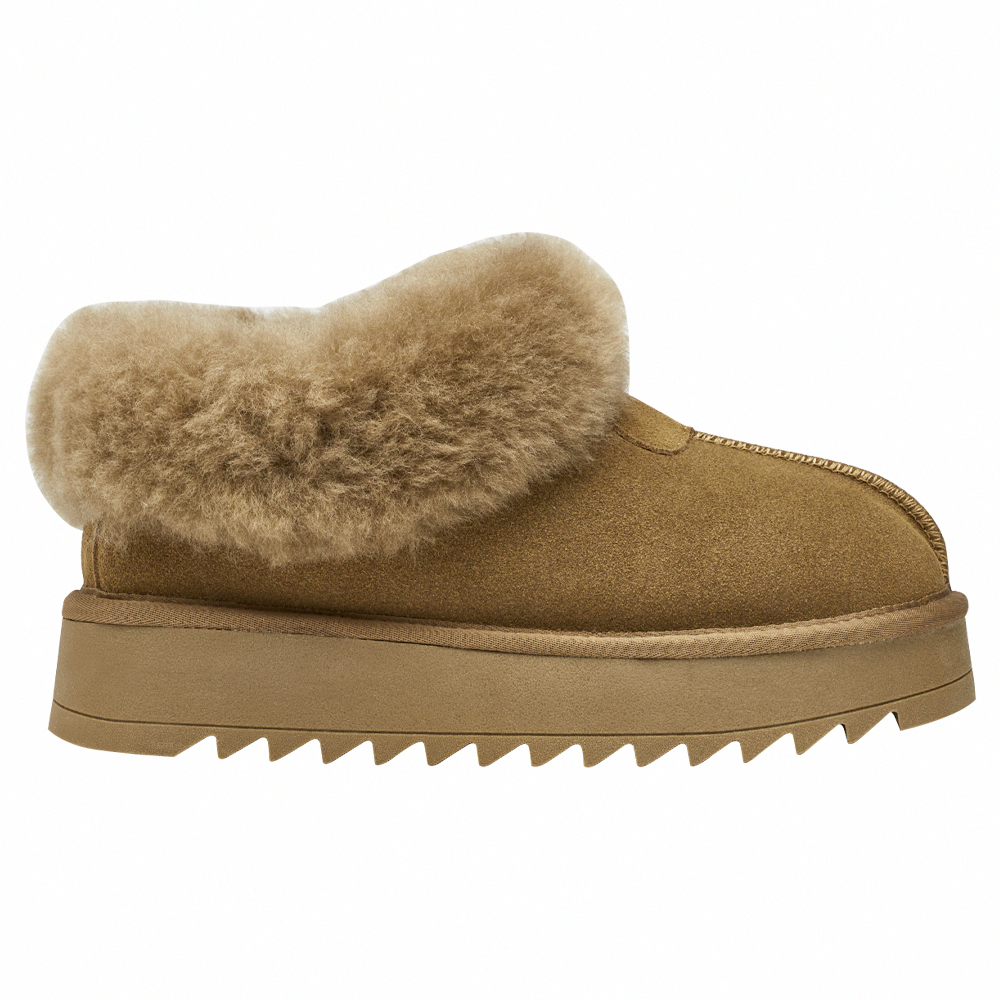 時髦雲朵暖絨牛麂皮短筒厚底雪靴 灰