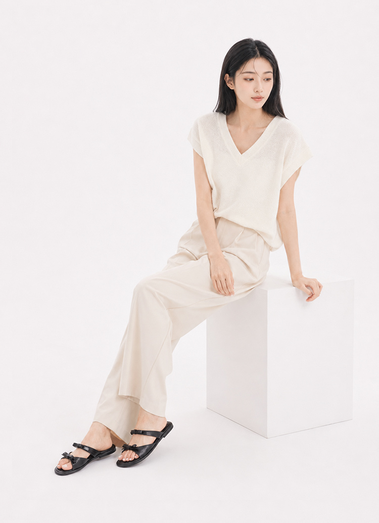 GraceGift平價女鞋 時尚秀場 圓頭 韓系夏日蝴蝶結雲感平底拖鞋 黑色