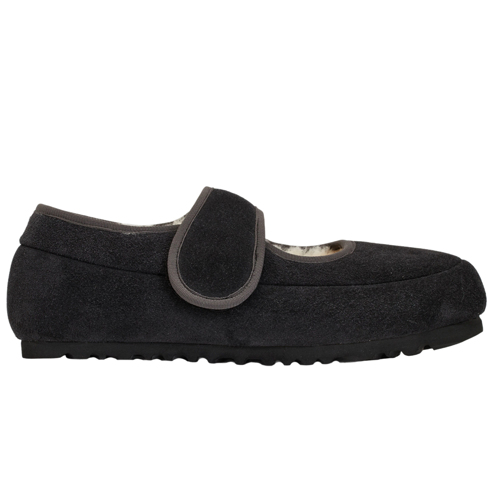 輕甜冬日真皮毛毛輕量瑪莉珍平底鞋 黑