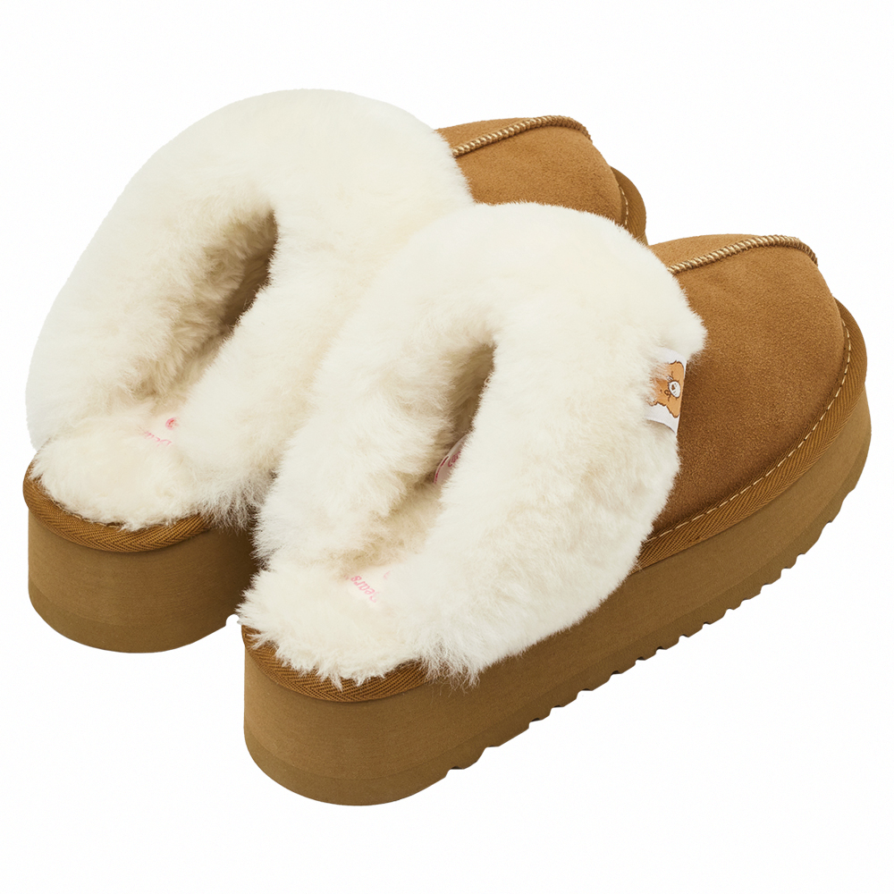 Care Bears-溫柔小熊牛麂皮羊毛厚底雪地拖鞋 棕