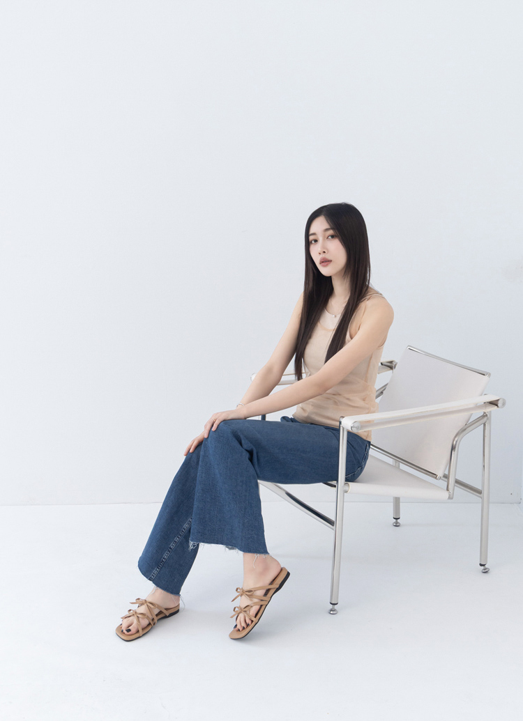 GraceGift平價女鞋 時尚秀場 方頭 韓系雙蝴蝶結細帶平底拖鞋 駝色