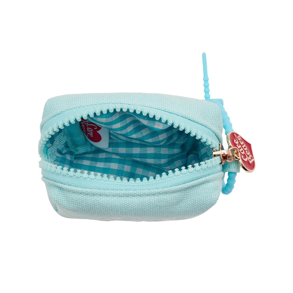 Care Bears-晚安小熊電繡格紋吊飾零錢包 淺藍