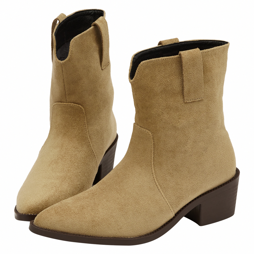 超模尖頭絨布2way可拆式褲管西部長靴 卡其