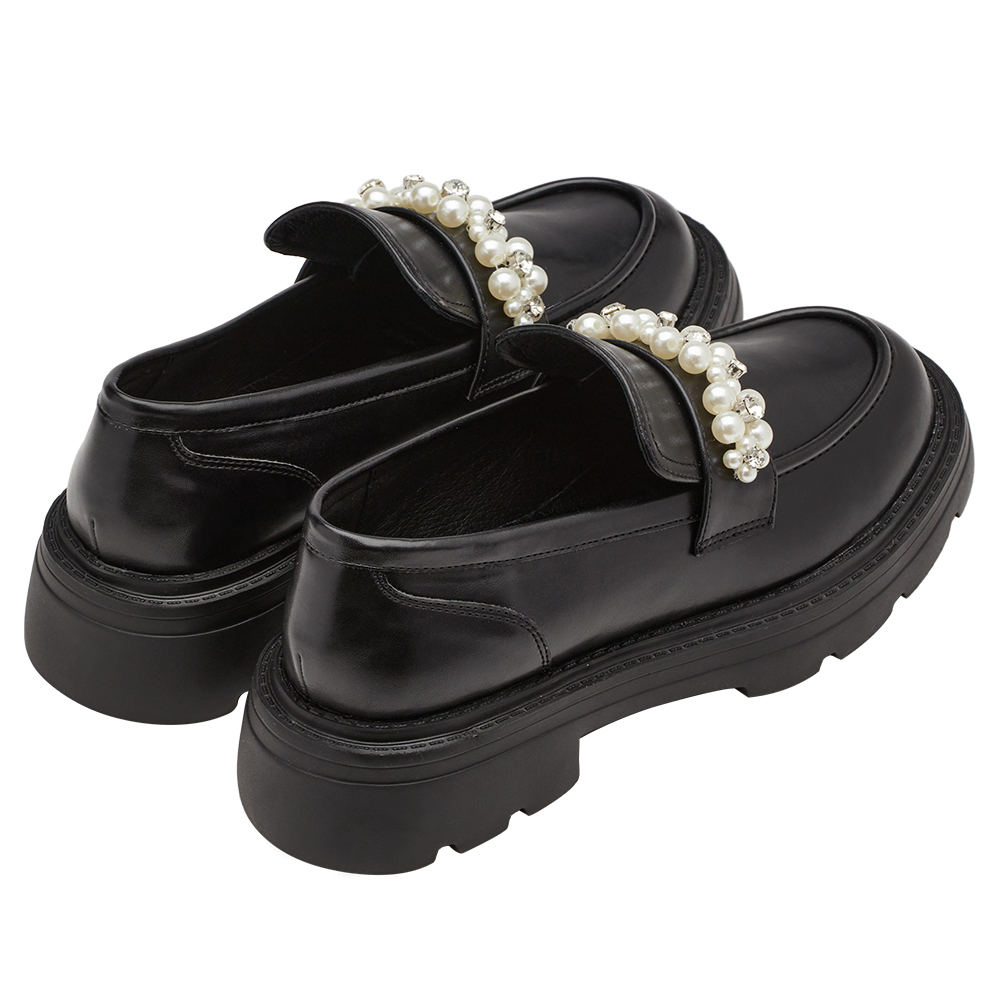 小貓聯名-奢耀珍珠水鑽輕量厚底樂福鞋 黑