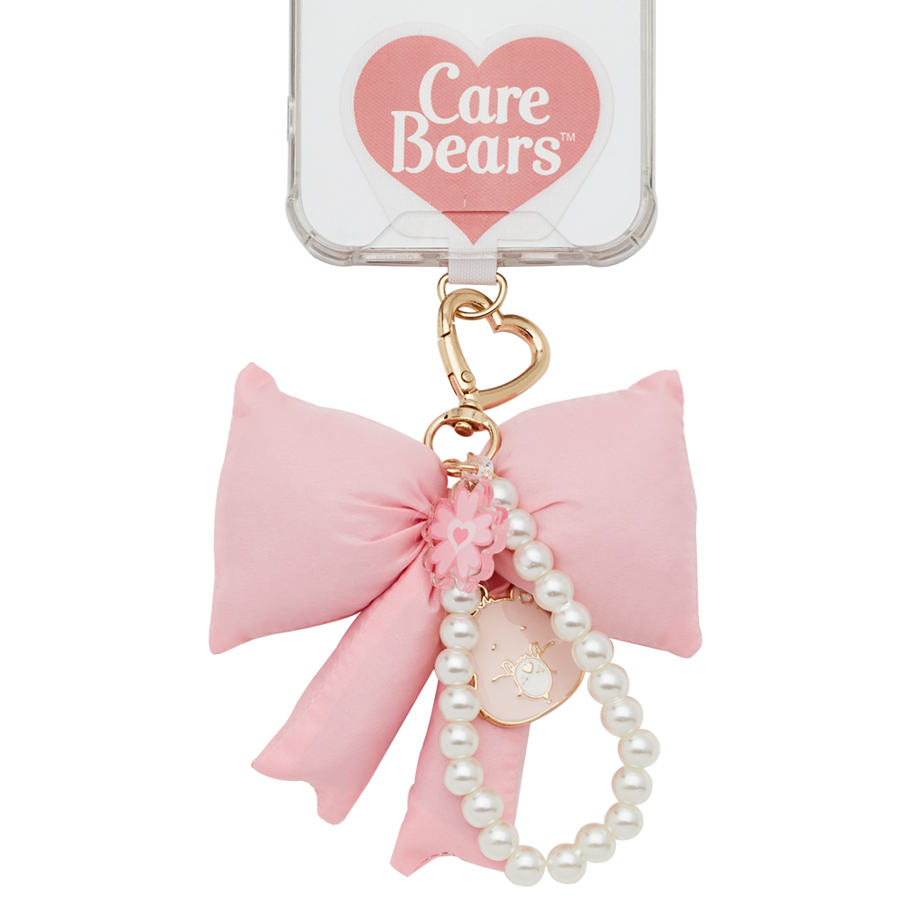 GraceGift CareBears聯名 櫻花熊 櫻花季限定 櫻花小熊蝴蝶結珍珠手機鍊 粉紅