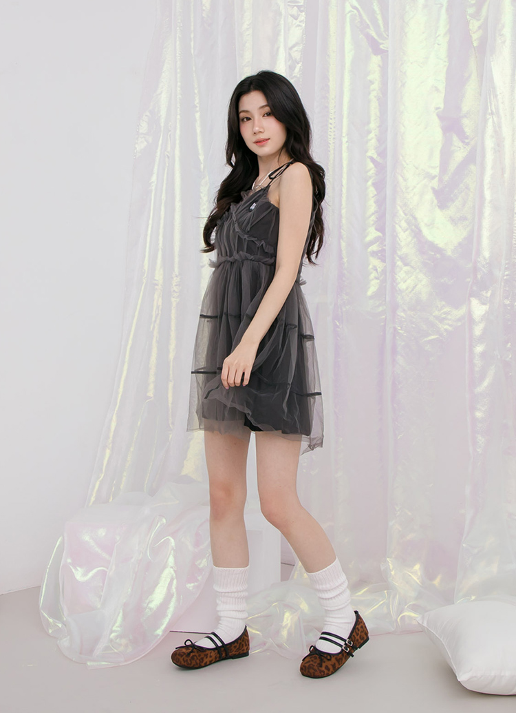 GraceGift平價女鞋 時尚秀場 方圓頭 芭蕾女伶方頭雙帶平底瑪莉珍 豹紋