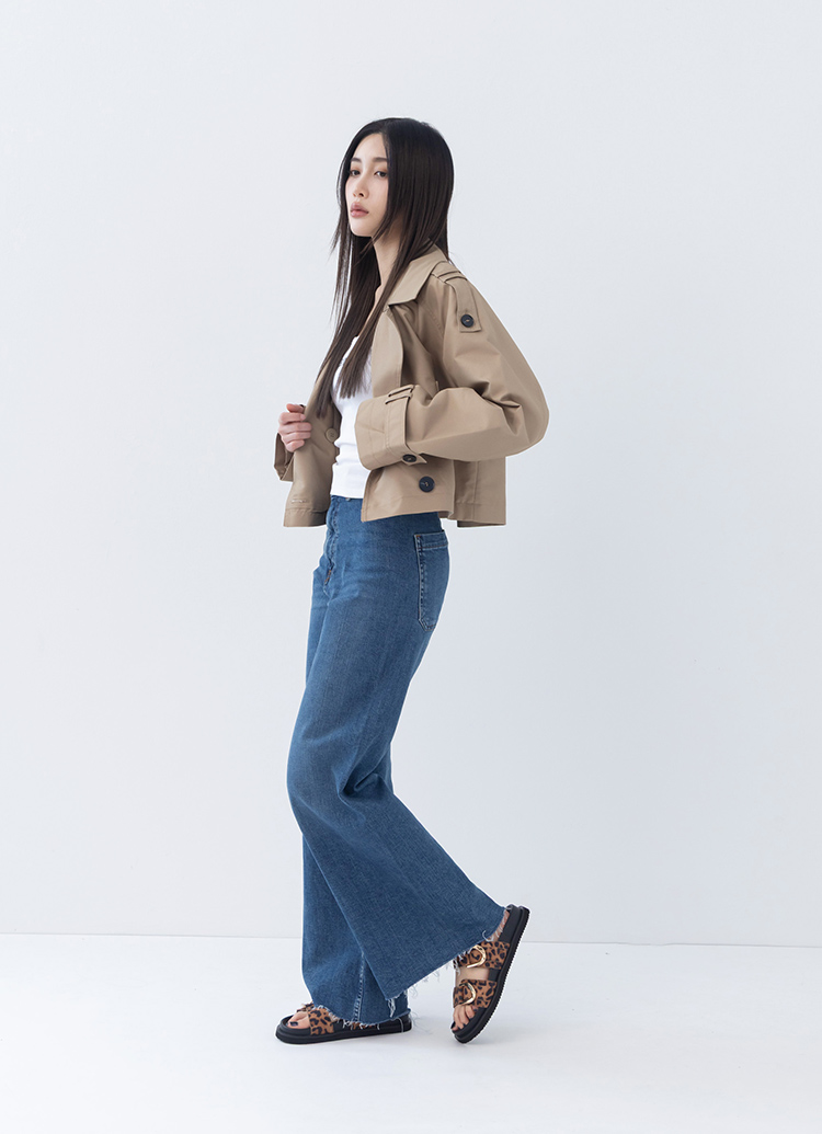 GraceGift平價女鞋 時尚秀場 日光奶茶復古金屬扣雙帶拖鞋 小豹紋