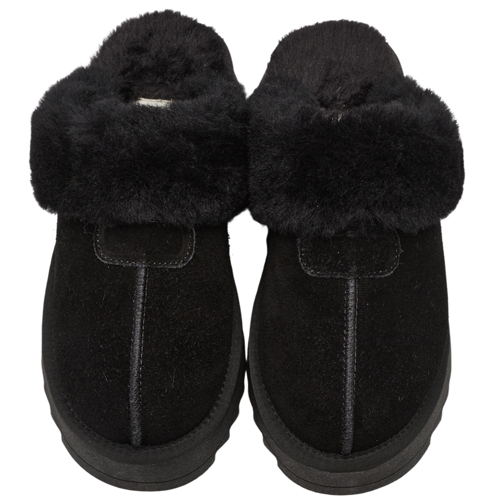 韓妞時尚牛麂皮羊毛厚底雪地拖鞋 黑