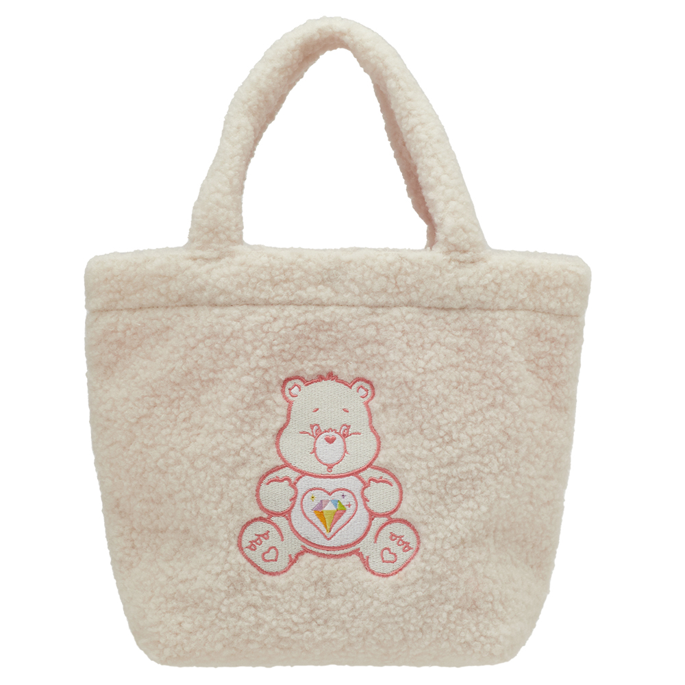 Care Bears-鑽石小熊泰迪毛毛手提肩背托特包 米白