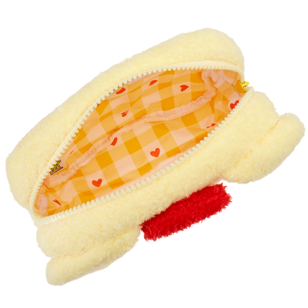 GraceGift Wasabi Bear聯名 黃芥末熊 格紋絨毛化妝包 黃色 實拍圖