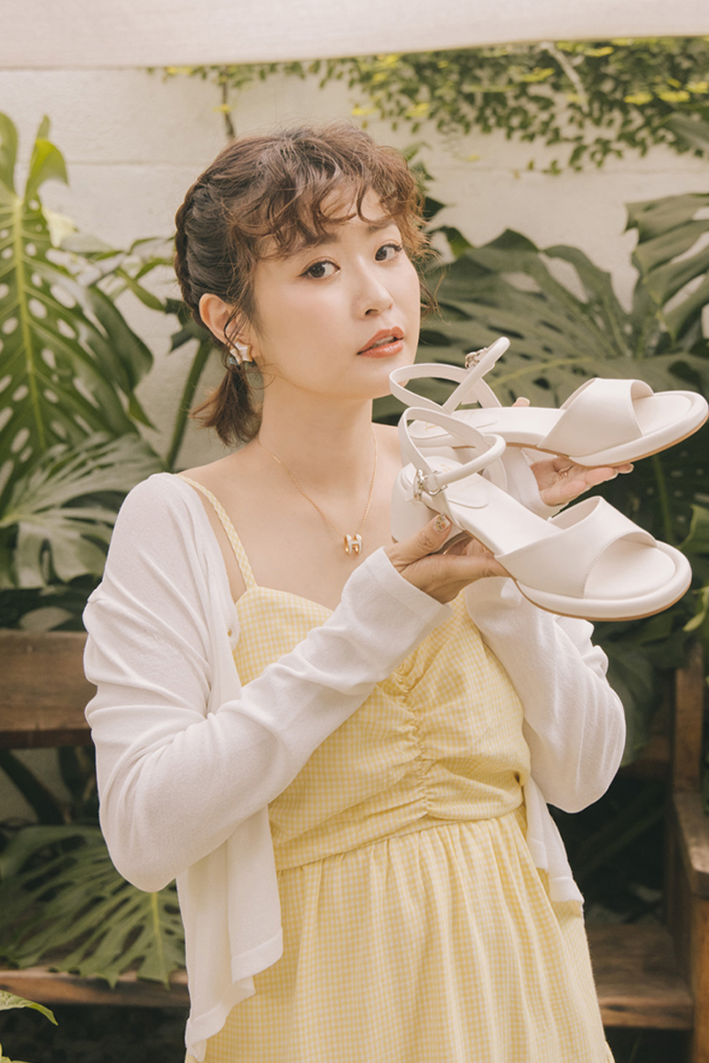 小貓聯名-甜心少女小花真皮繫踝中跟涼鞋