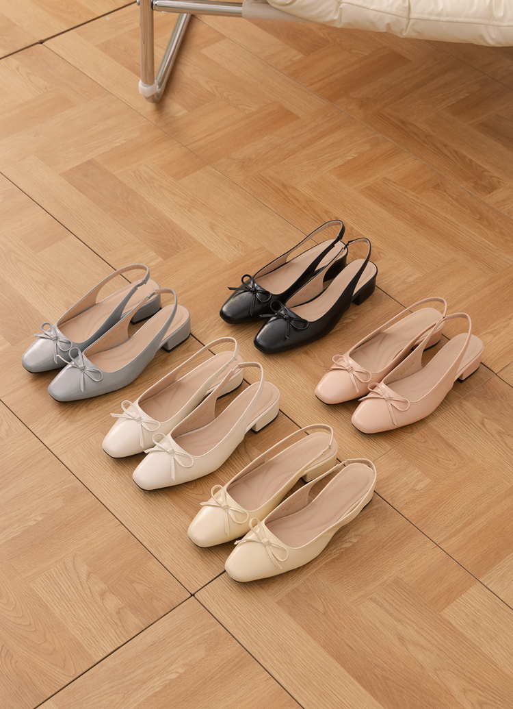 GraceGift平價女鞋 時尚秀場 方頭 韓系清新蝴蝶結後空跟鞋 黑色